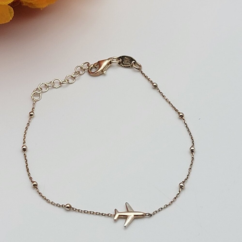 Dyadema Italy 925 Sterling Silver Airplane Charm Bracelet 7.5" Adjustable